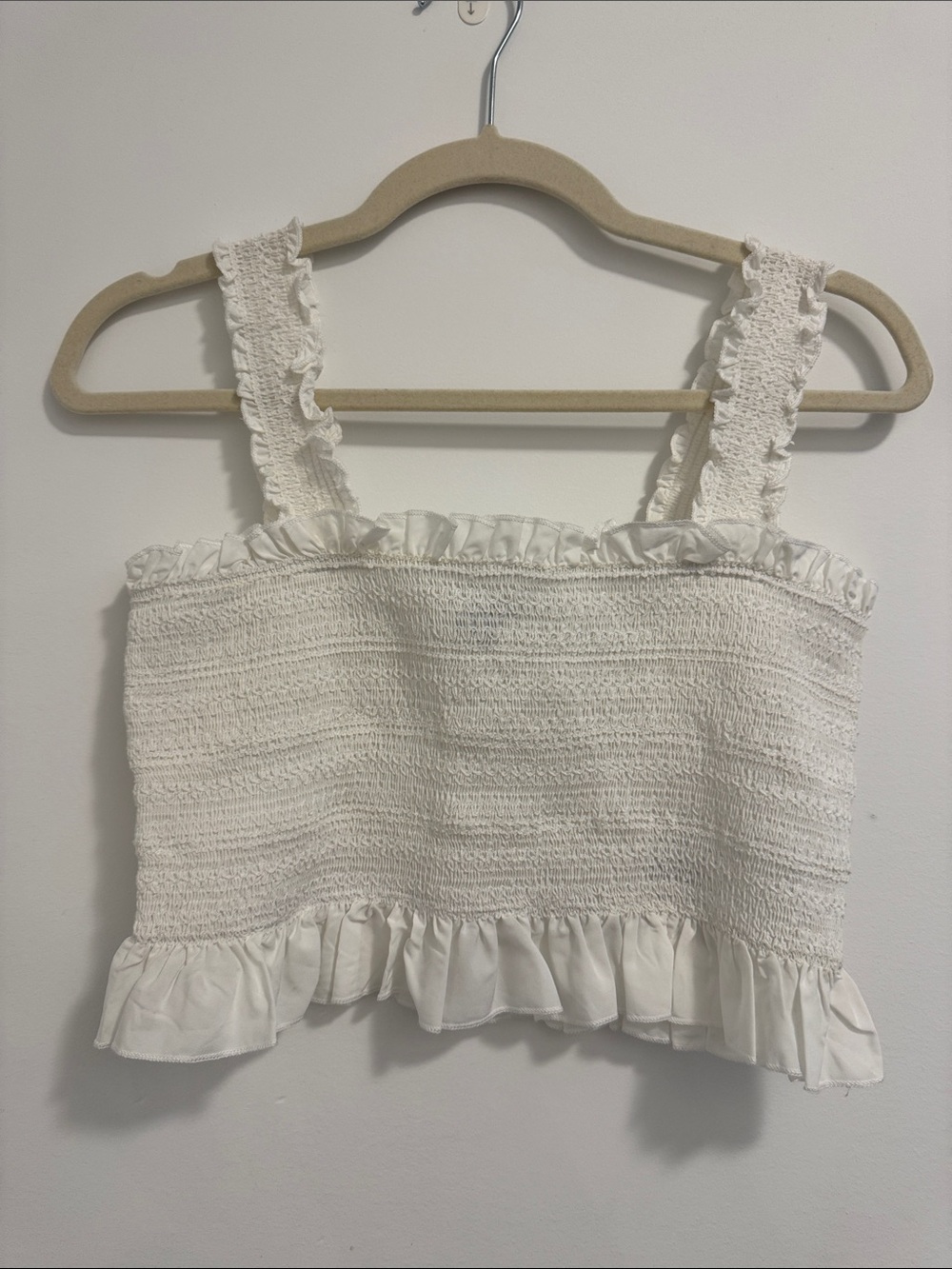 White Smocked Ruffle Crop Top - Women